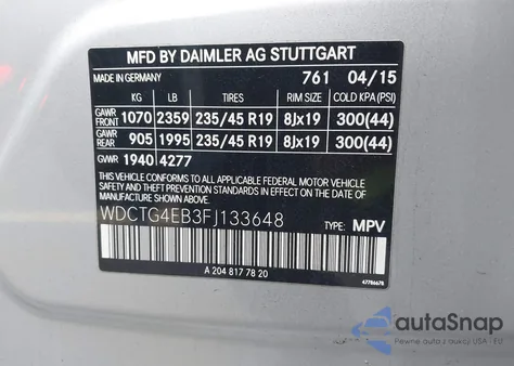 2015 Mercedes-Benz Gla 250 z USA, uszkodzony, nr VIN WDCTG4EB3FJ133648